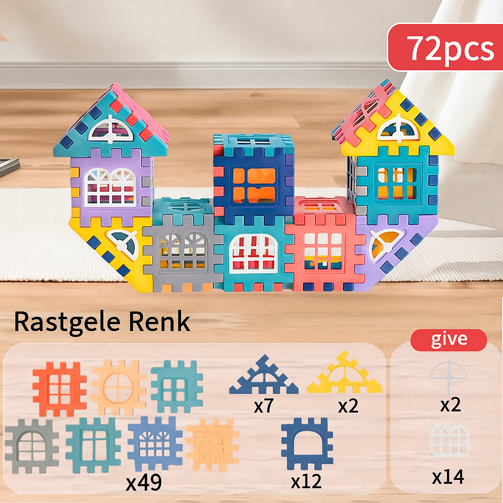 EĞİTİCİ RENKLİ YAPI BLOK OYUNCAK SETİ – EV VE KULE YAPIMI İÇİN
