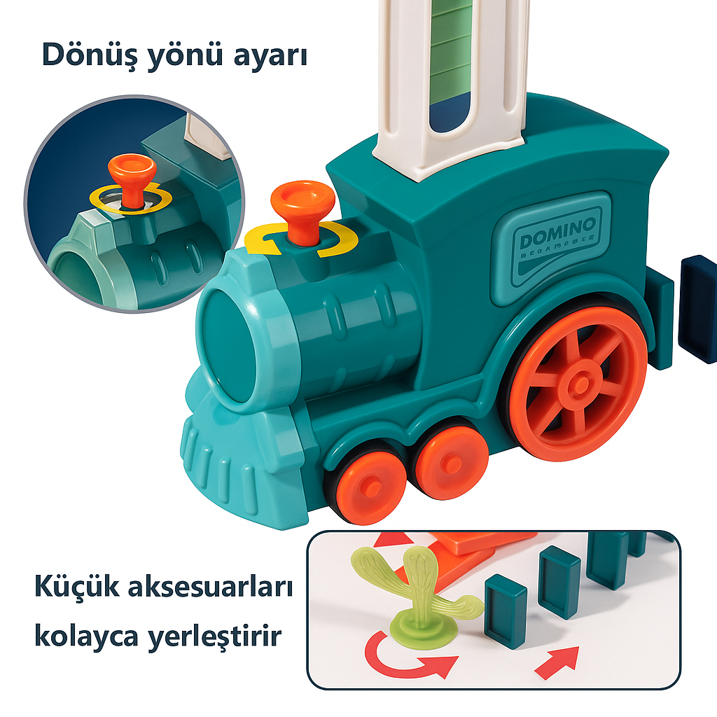 OTOMATİK DOMİNO DİZİCİ TREN OYUNCAĞI – RENKLİ, SESLİ, EĞİTİCİ!