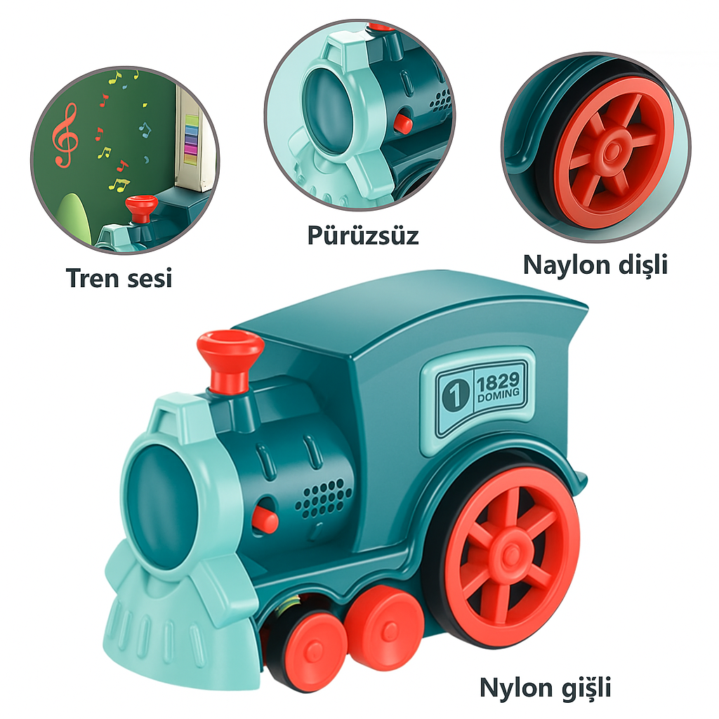 OTOMATİK DOMİNO DİZİCİ TREN OYUNCAĞI – RENKLİ, SESLİ, EĞİTİCİ!