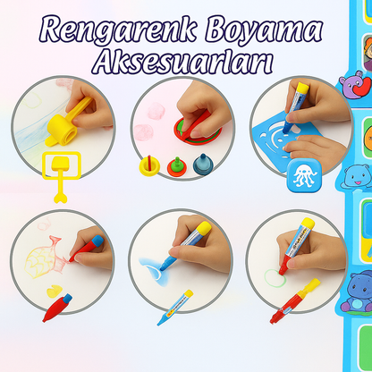 ÇOCUKLAR İÇİN SİHİRLİ SU BOYAMA HALISI + KALEM VE ŞABLON SETİ