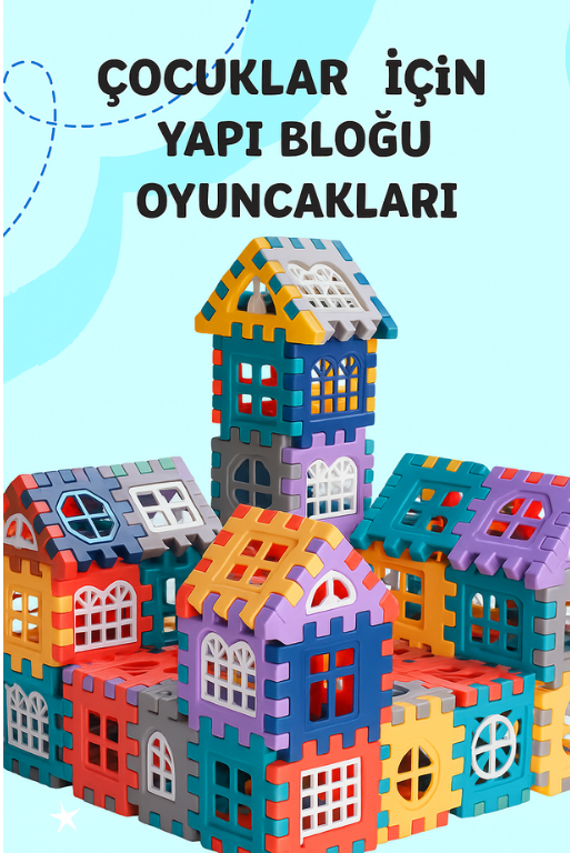 EĞİTİCİ RENKLİ YAPI BLOK OYUNCAK SETİ – EV VE KULE YAPIMI İÇİN